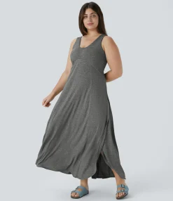 Plus Size<HALARA U Neck Flowy Maxi Casual Plus Size Tank Dress
