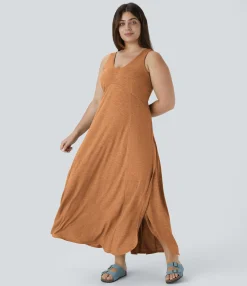 Plus Size<HALARA U Neck Flowy Maxi Casual Plus Size Tank Dress