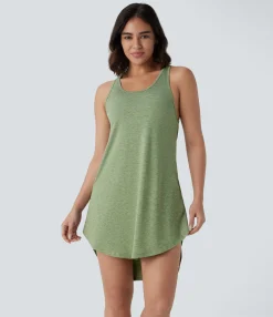 Dresses|Mini Dresses<HALARA U Neck RacerPocket High Low Curved Hem Mini Dress