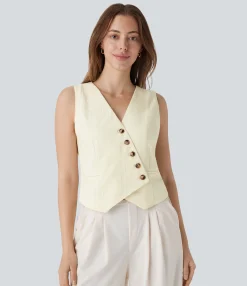 Work Tops|Jackets & Outerwear<HALARA V Neck Asymmetric Work Linen-Feel Vest