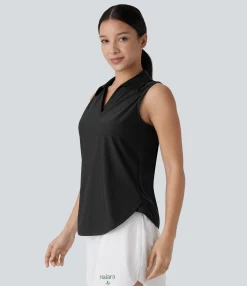 Tank Tops & Camis|Tank Tops<HALARA V Neck Crossover Curved Hem Quick Dry Golf Tank Top-UPF50+