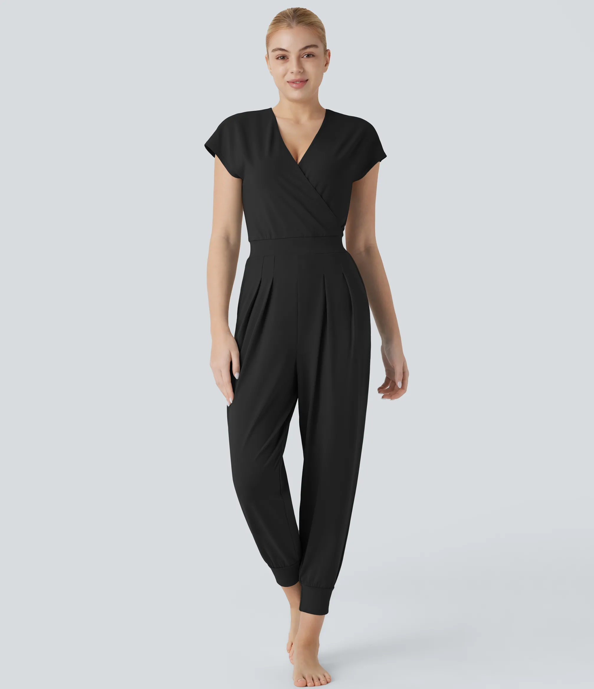 Jumpsuits<HALARA V Neck Crossover Short Sleeve Pocket Yoga Jumpsuit