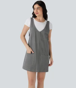 Dresses|Mini Dresses<HALARA V Neck Denim Like Mini Casual Dress with Pockets