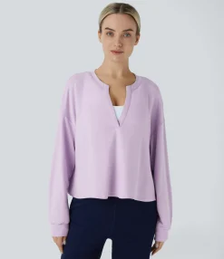 Sweatshirts & Hoodies<HALARA V Neck Dropped Shoulder Long Sleeve Casual Sweatshirt