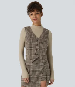 Jackets & Outerwear<HALARA V Neck Houndstooth Plaid Casual Vest