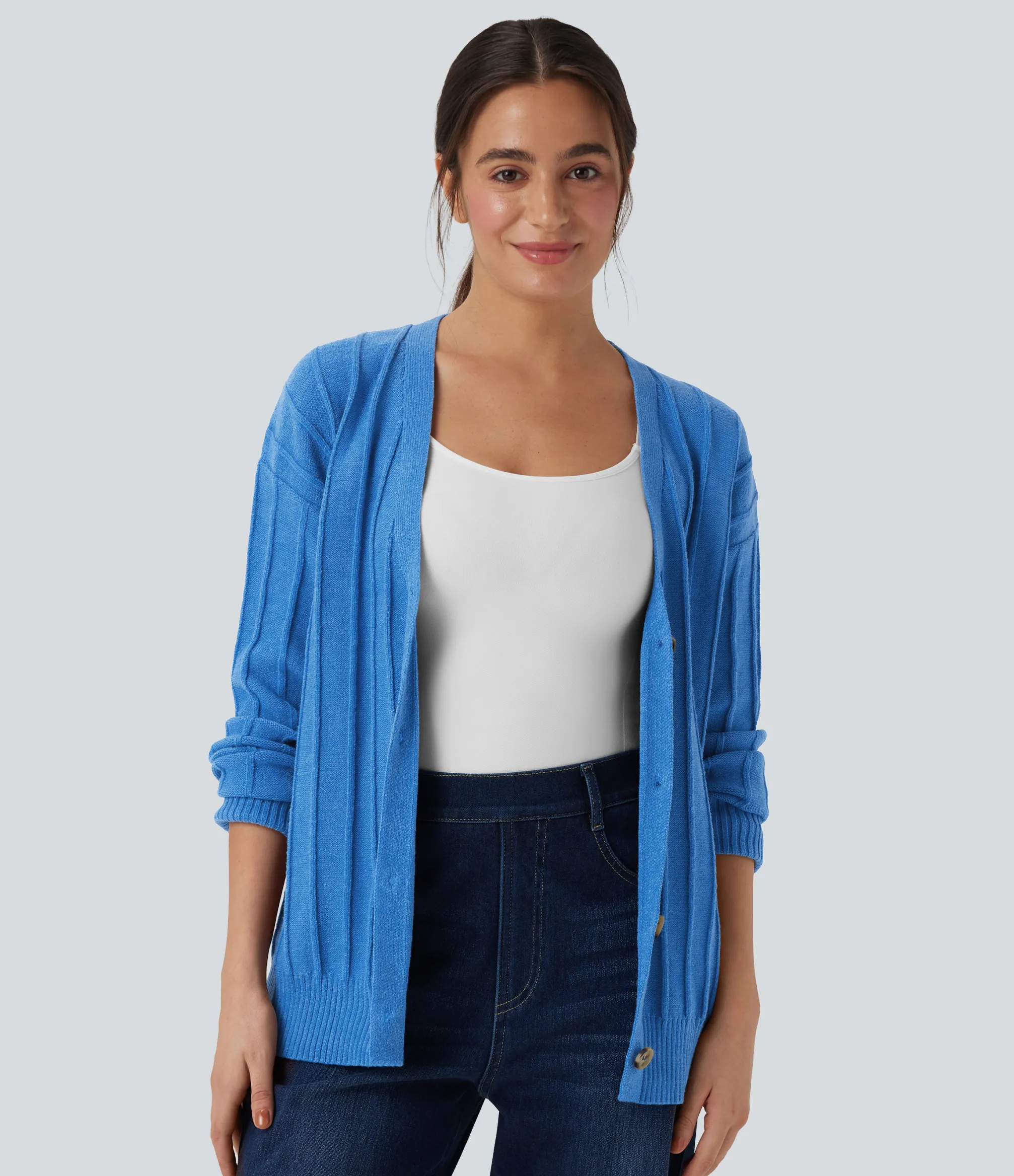 Sweaters<HALARA V Neck Long Sleeve Casual Cardigan