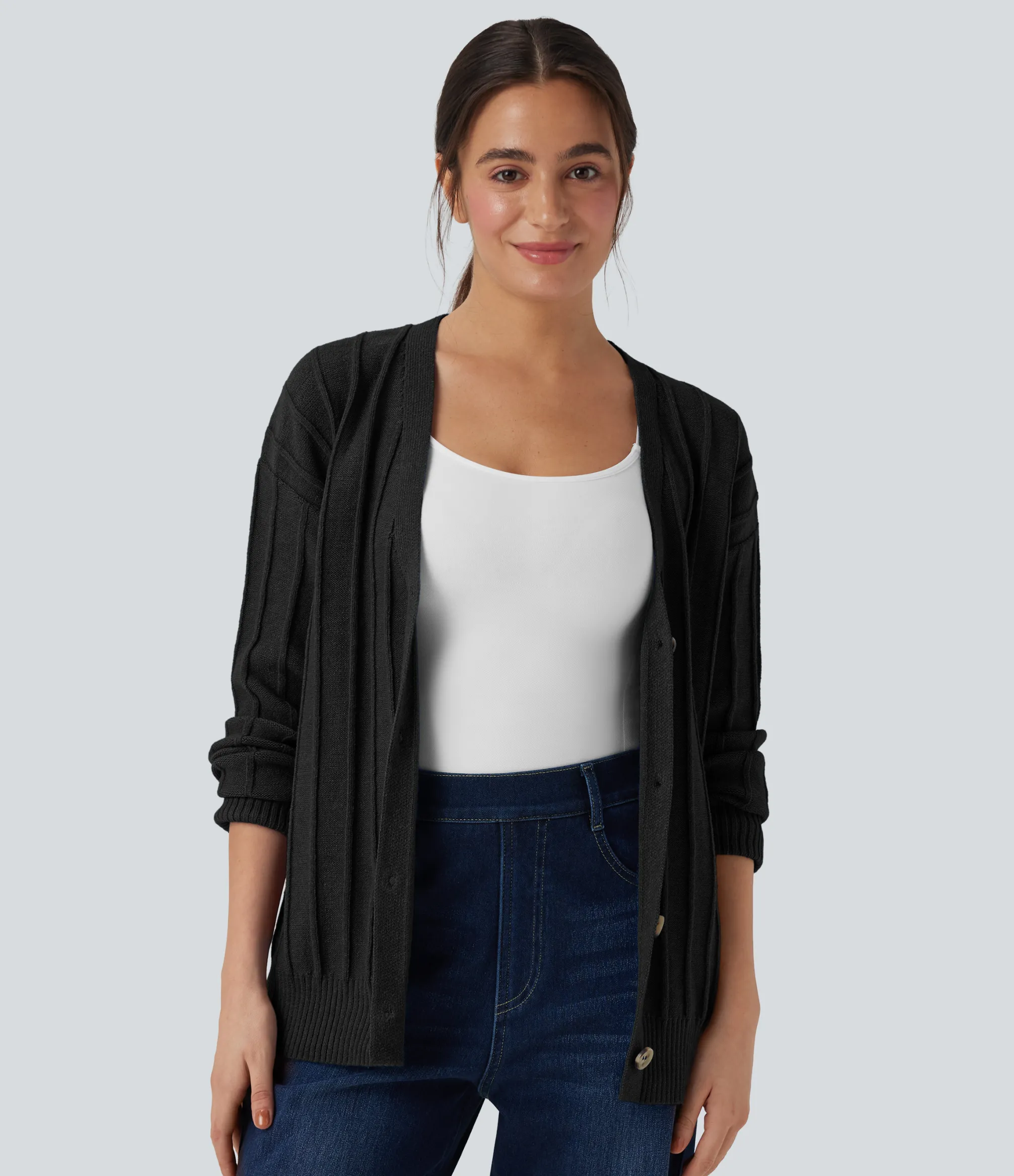 Sweaters<HALARA V Neck Long Sleeve Casual Cardigan