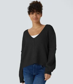 Sweaters<HALARA V Neck Long Sleeve Relaxed Casual Sweater