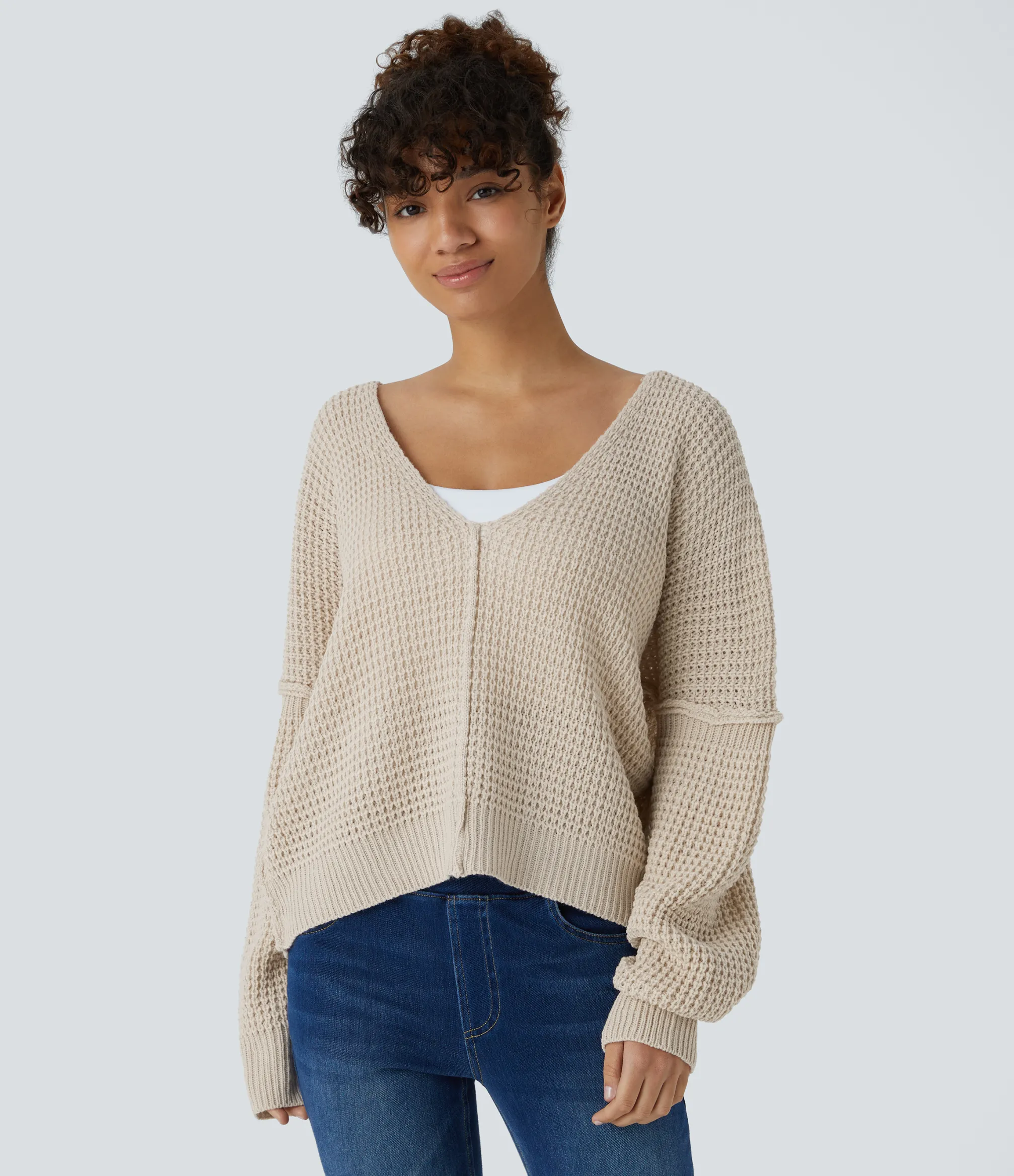 Sweaters<HALARA V Neck Long Sleeve Relaxed Casual Sweater