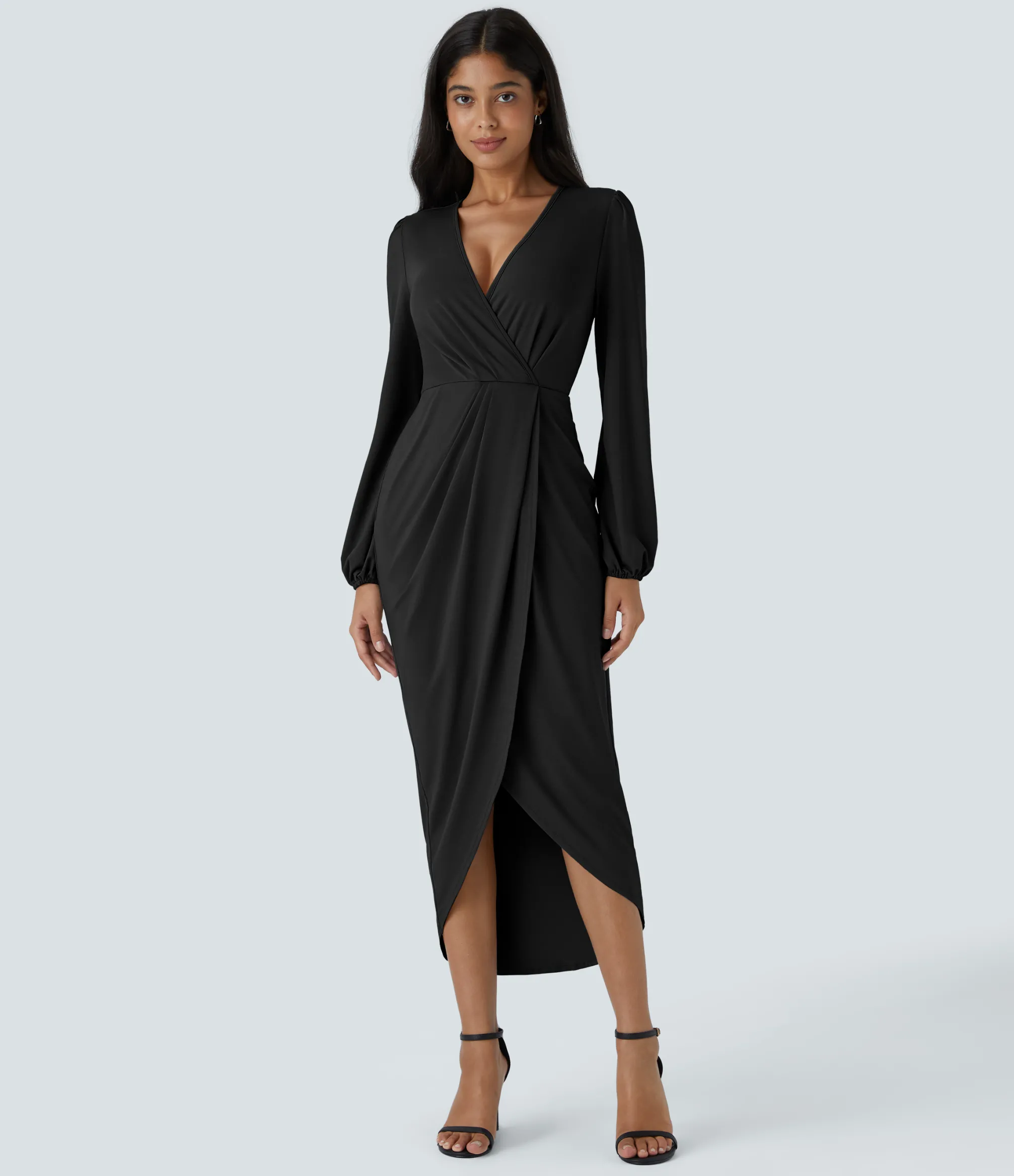 Party Dresses|Maxi & Midi Dresses<HALARA V Neck Long Sleeve Tulip Hem Midi Dress