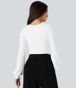 Work Tops|Bodysuits<HALARA V Neck Long Sleeve Work Bodysuit