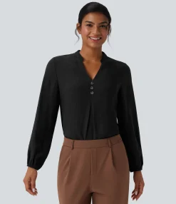 Shirts Blouses|Shirts & Blouses<HALARA V Neck Long Sleeve Work Shirt