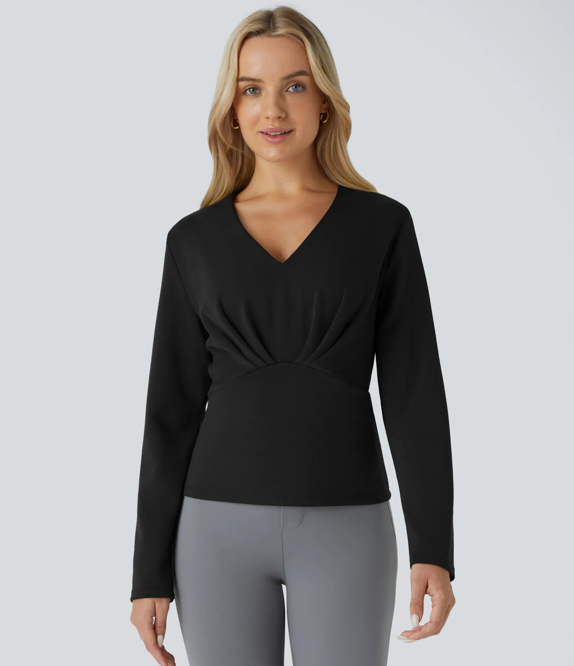 Work Tops<HALARA V Neck Long Sleeve Work Top