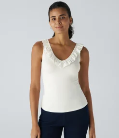 Work Tops|Tank Tops & Camis<HALARA V Neck Ruffle Trim Slim Work Tank Top