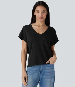Casual Tops<HALARA V Neck Short Sleeve Casual Top
