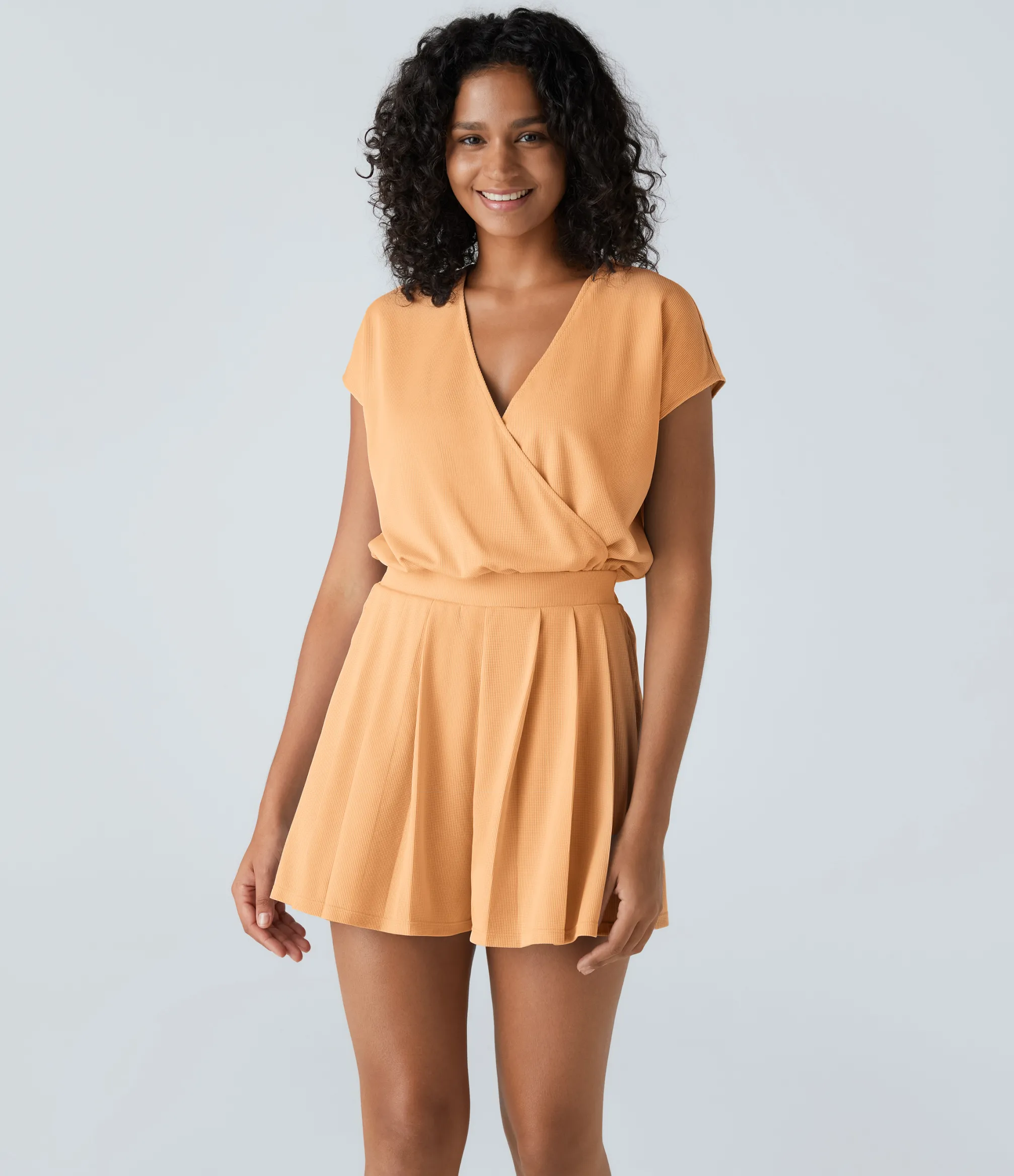 Jumpsuits<HALARA V Neck Short Sleeve Pocket Waffle Casual Romper