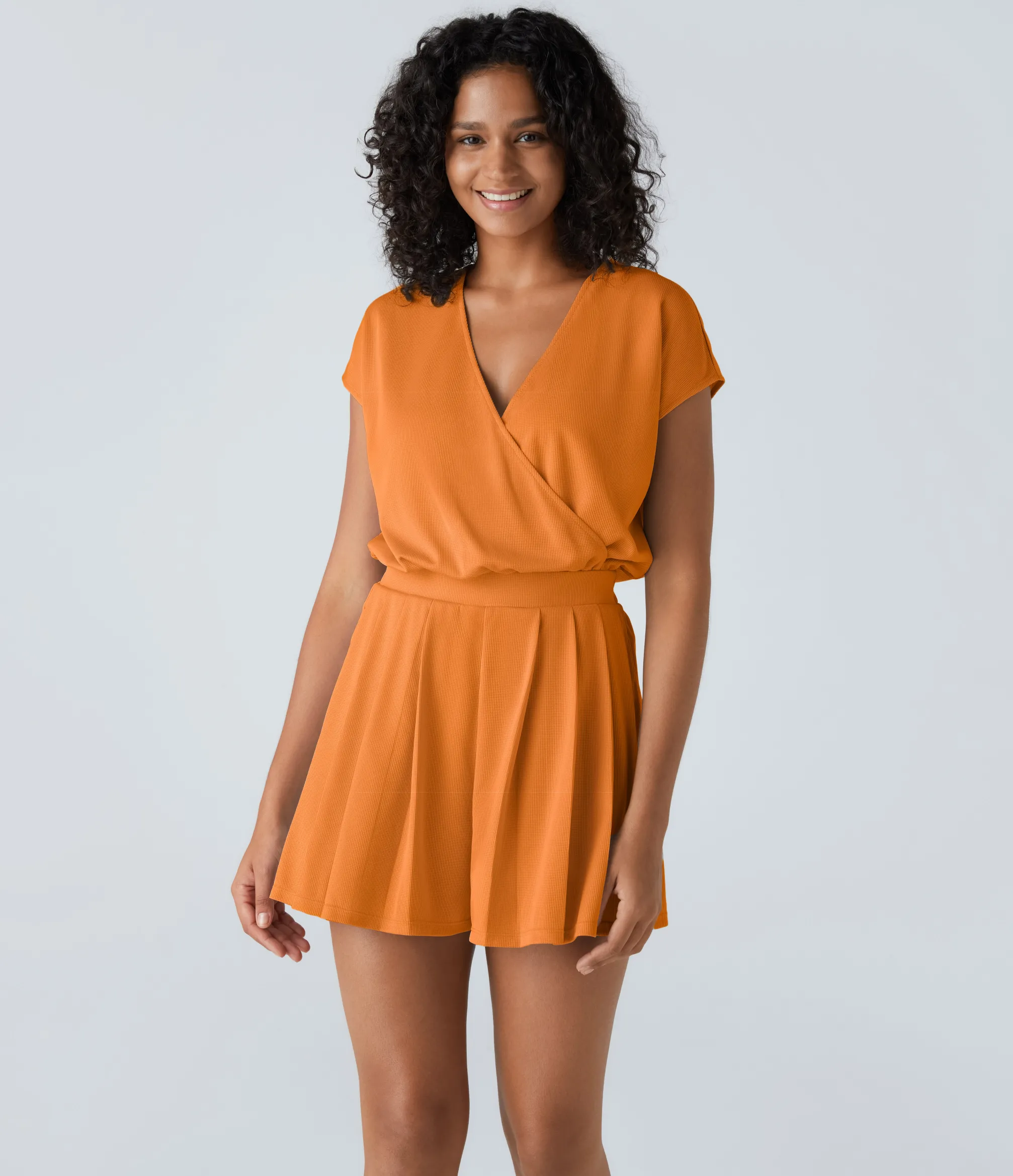 Jumpsuits<HALARA V Neck Short Sleeve Pocket Waffle Casual Romper