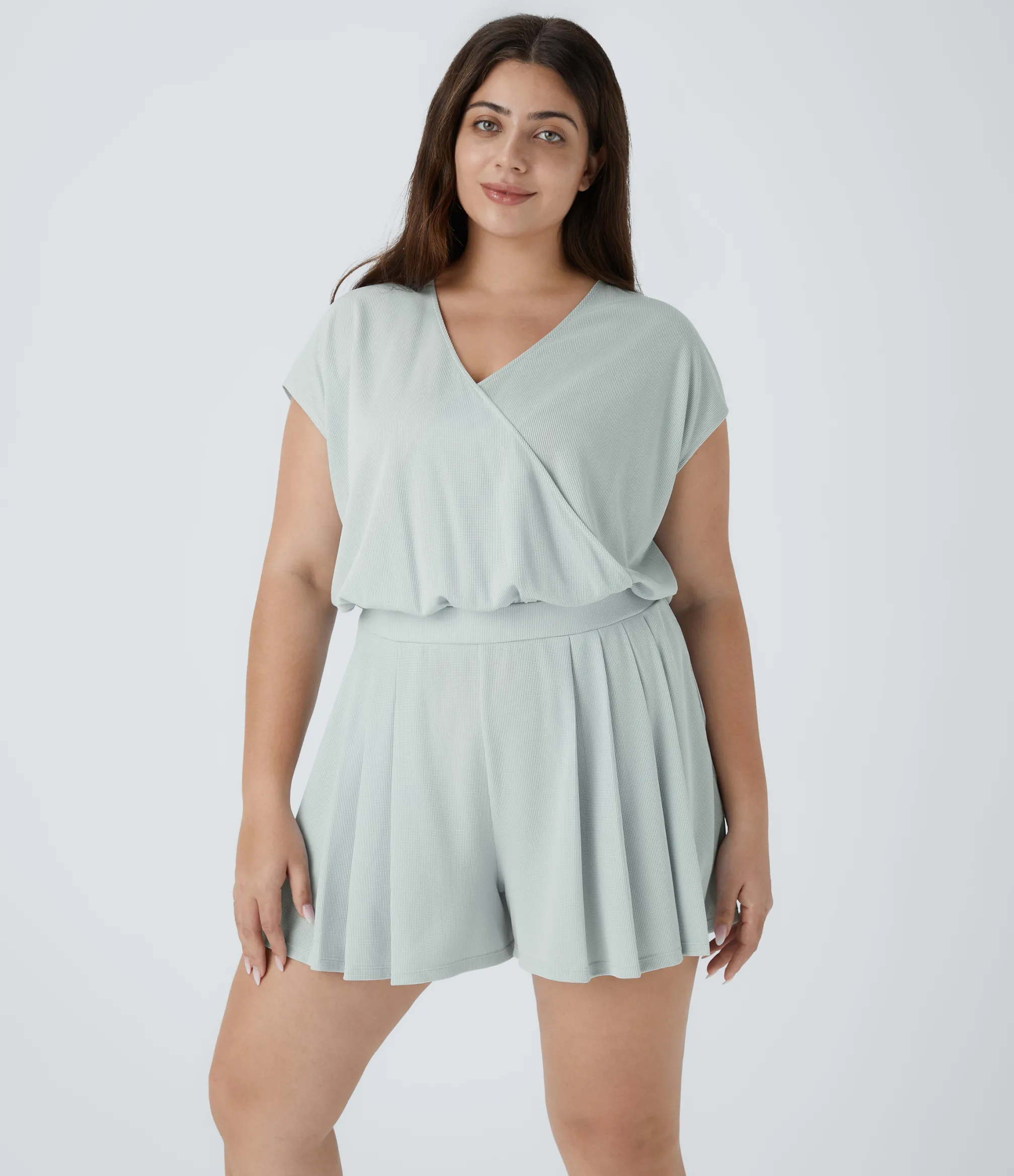 Plus Size<HALARA V Neck Short Sleeve Pocket Waffle Casual Plus Size Jumpsuit