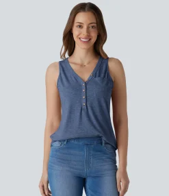 Casual Tops<HALARA V Neck Sleeveless Decorative Casual Top