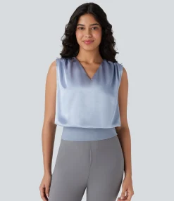 Work Tops<HALARA V Neck Sleeveless Satin-Like Work Top