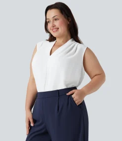 Plus Size<HALARA V Neck Sleeveless Work Plus Size Blouse