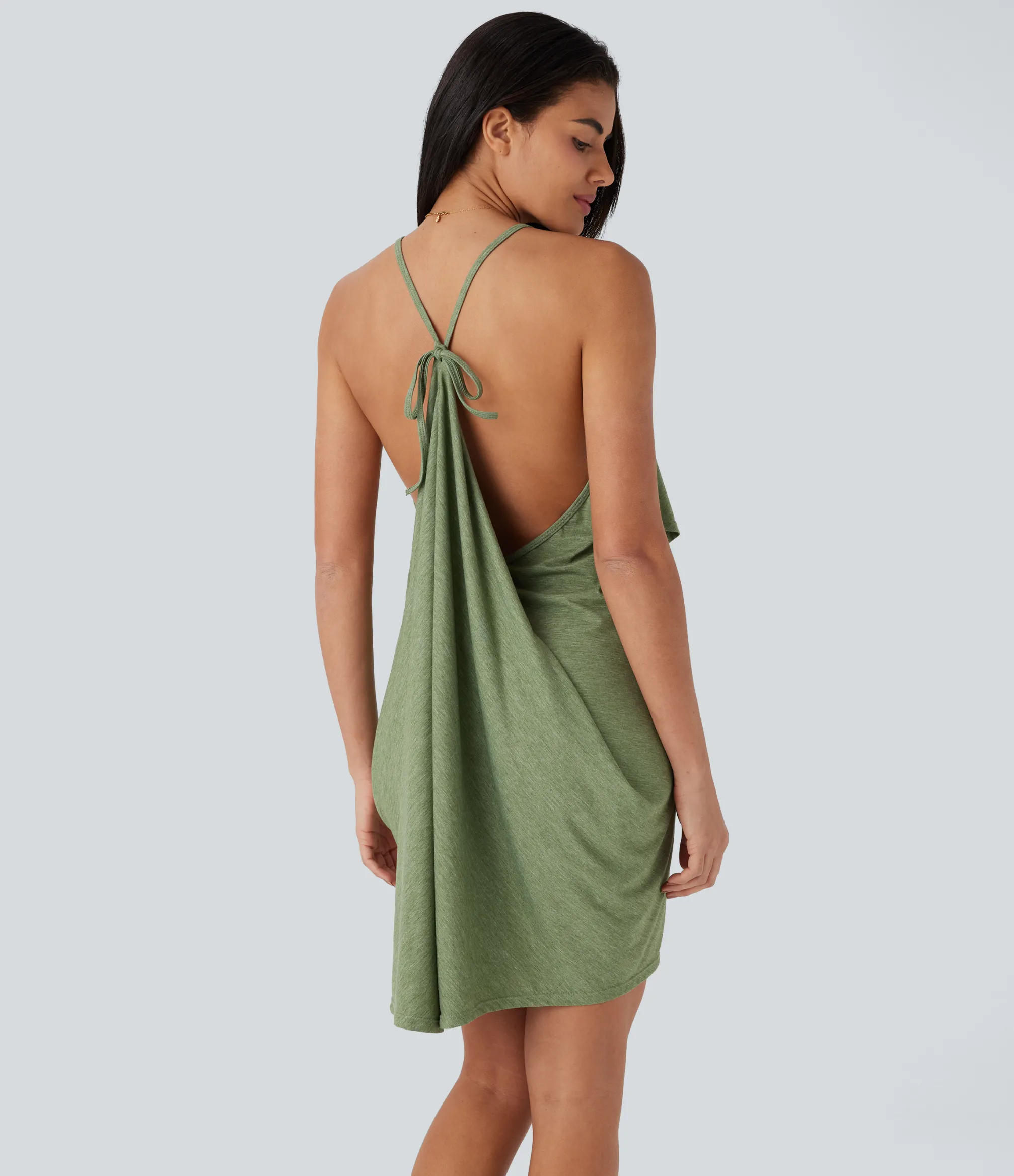 Mini Dresses|Dresses<HALARA V Neck Tie Back Ruched Mini Slip Dress
