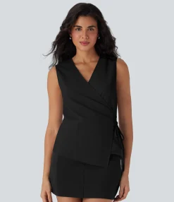 Jackets & Outerwear<HALARA V Neck Wrapped Crisscross Lace Up Work Vest