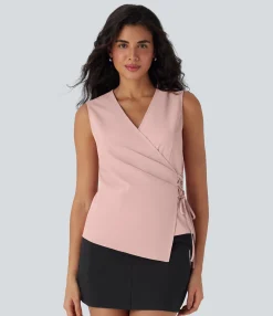 Jackets & Outerwear<HALARA V Neck Wrapped Crisscross Lace Up Work Vest