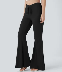 Pants|Flare Pants<HALARA V Shaped Mid Rise Drawstring Flowy Casual Flare Pants
