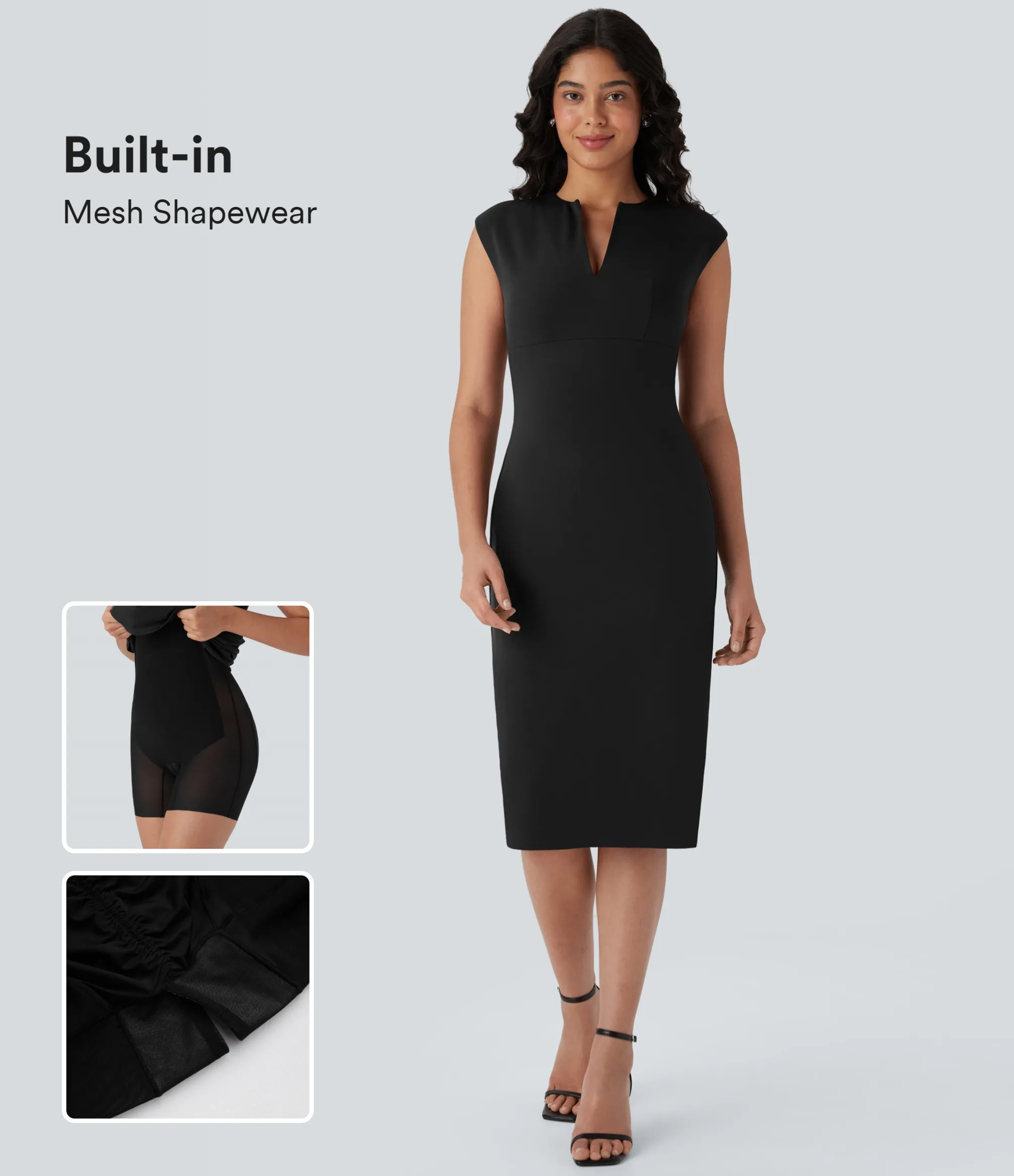 Bodycon Dresses|Maxi & Midi Dresses<HALARA V-neck Zipper Bodycon Midi Work Built-in Mesh Shapewear Dress