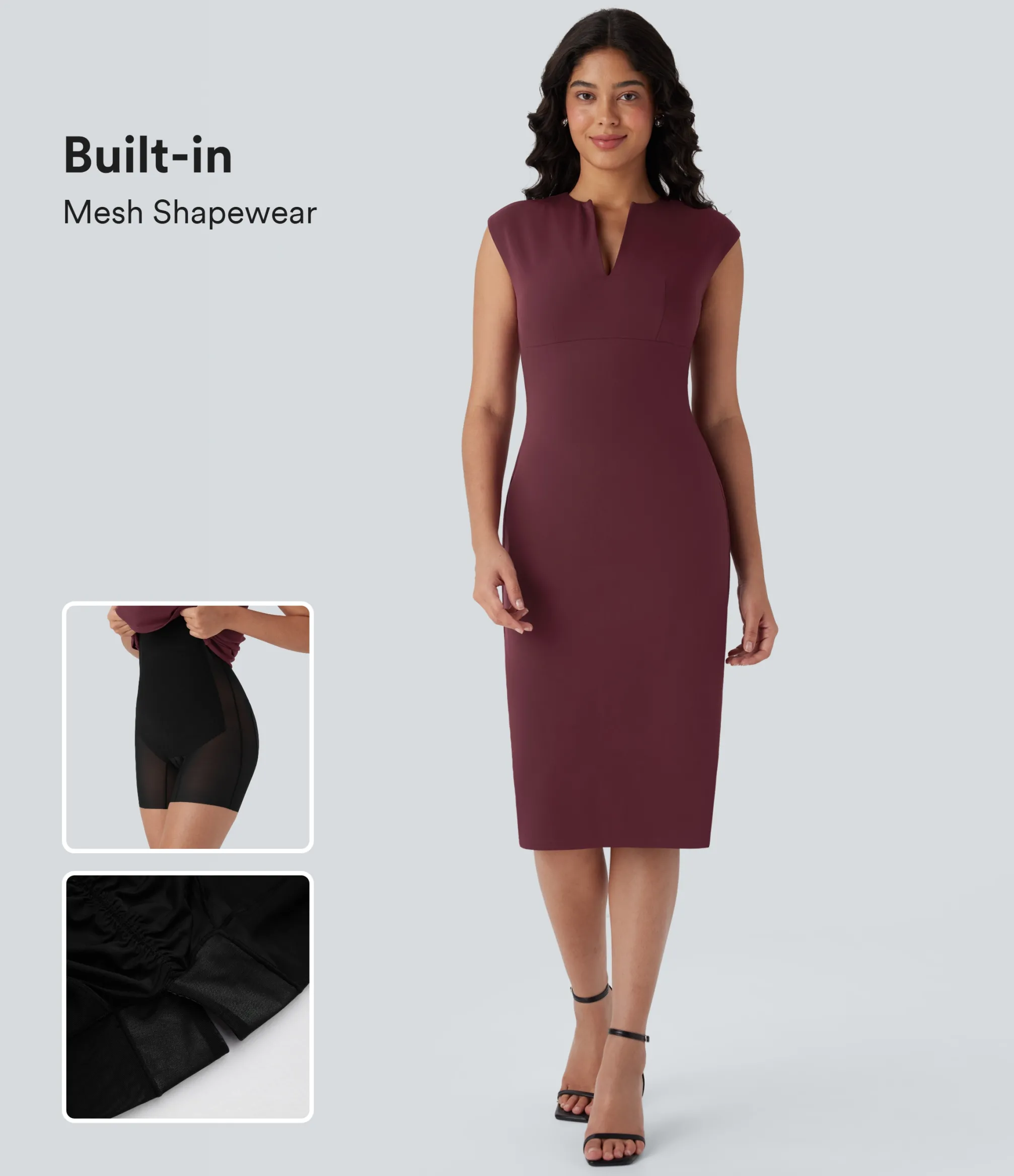 Bodycon Dresses|Maxi & Midi Dresses<HALARA V-neck Zipper Bodycon Midi Work Built-in Mesh Shapewear Dress