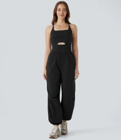 Jumpsuits<HALARA Water Repellent Crisscross Backless Side Pockets Ripstop Hiking Cargo Jumpsuit