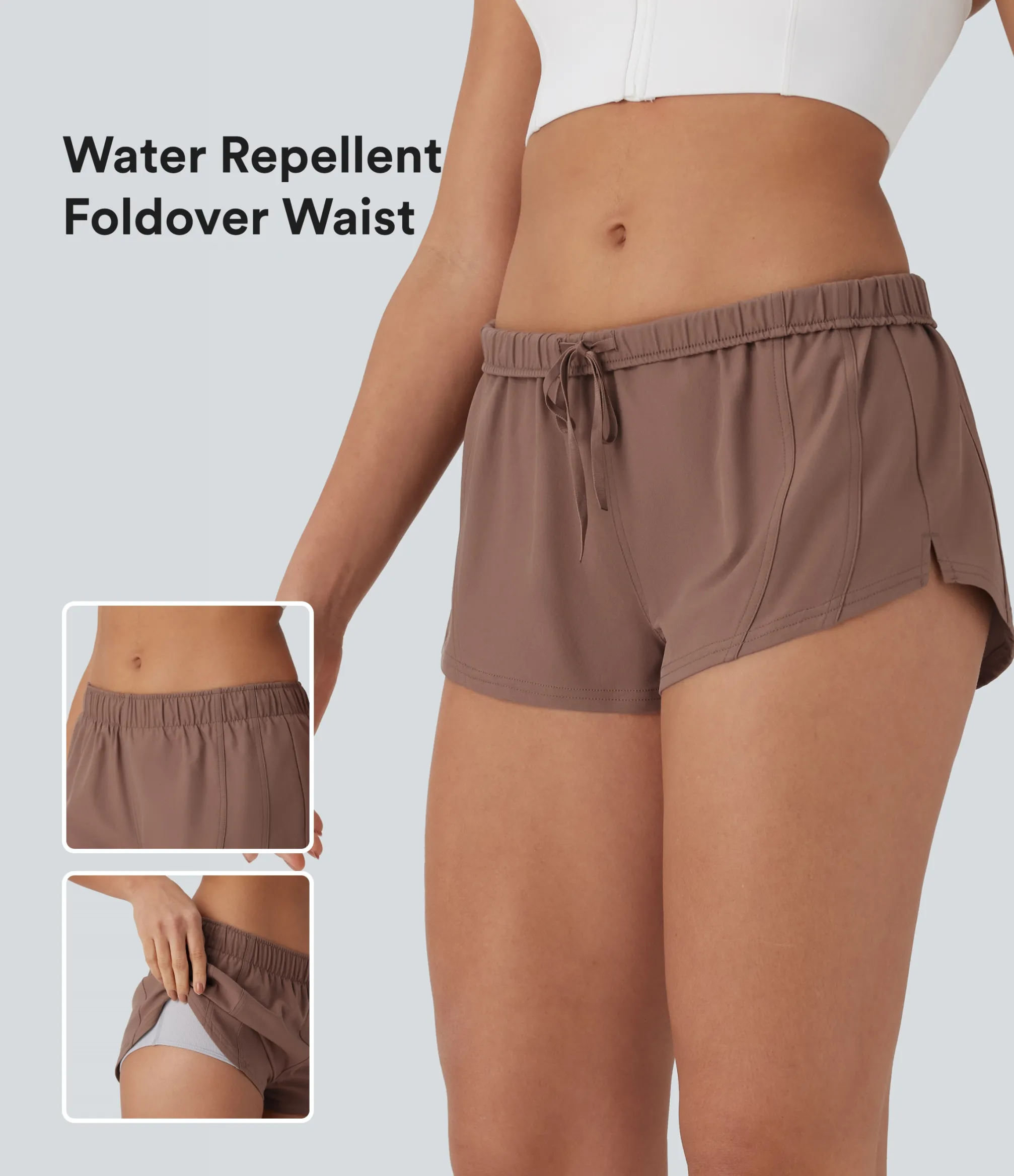 Active Shorts|Shorts<HALARA Water Repellent Foldover Low waist Drawstring 2-in-1 Twill Running Micro Shorts with Pocket