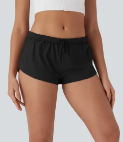Active Shorts|Shorts<HALARA Water Repellent Foldover Low waist Drawstring 2-in-1 Twill Running Micro Shorts with Pocket