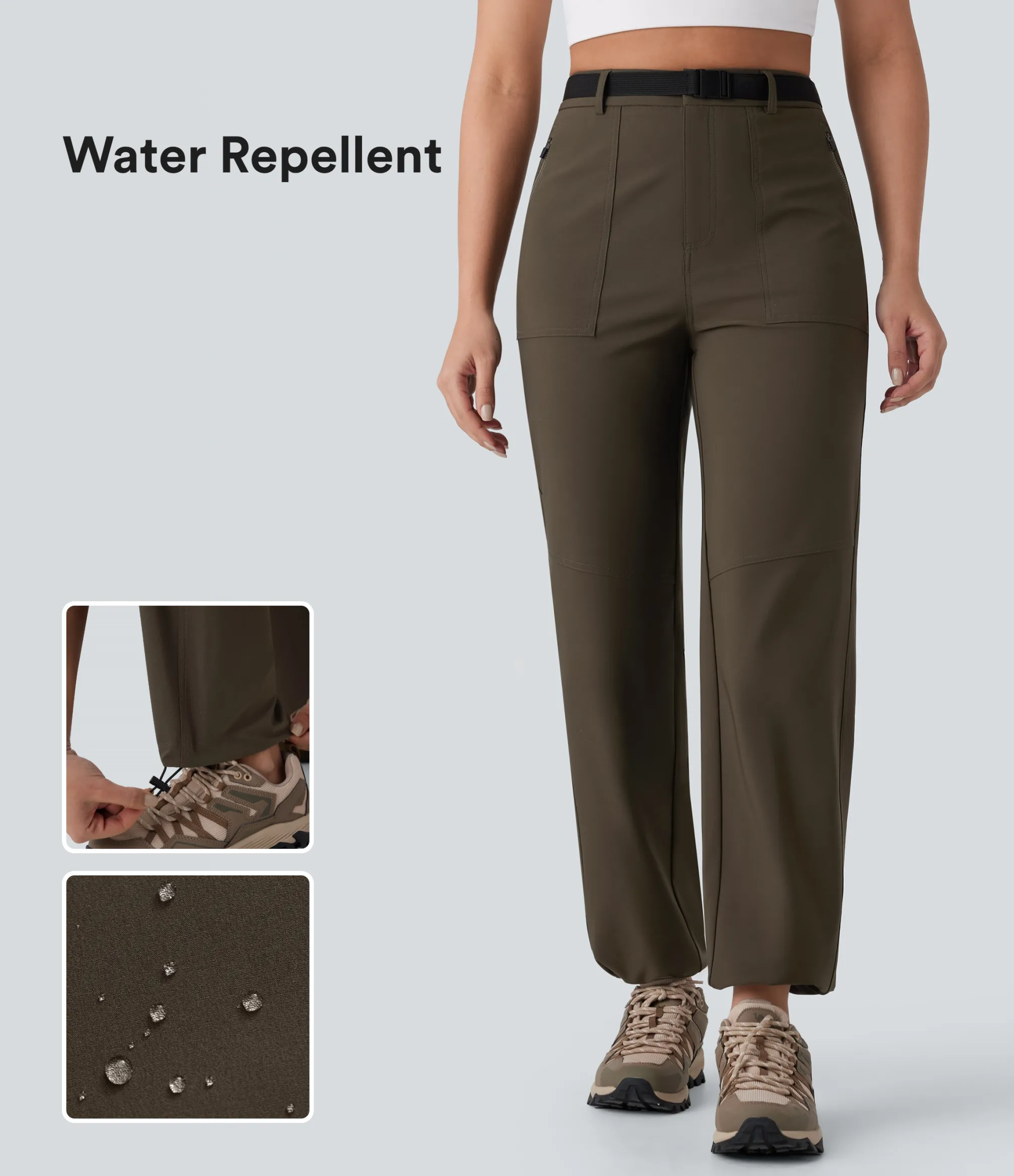 High-Waisted Pants|Straight-Leg Pants<HALARA Water Repellent High Waisted Belted Side Zip Pocket Straight Leg Hiking Pants