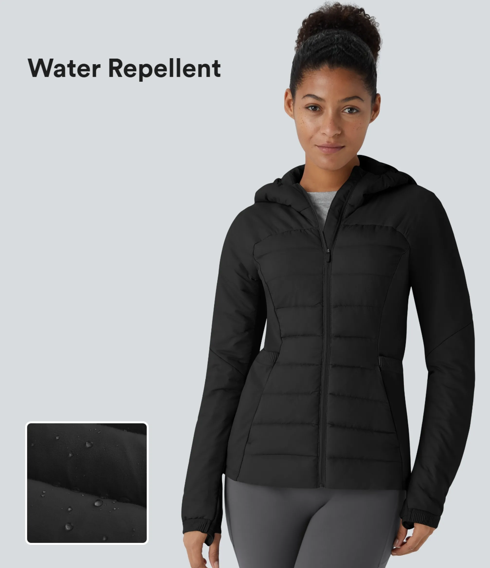Jackets & Outerwear<HALARA Water Repellent Hooded Thumb Hole Pocket Zipper Running Padded Down Jacket