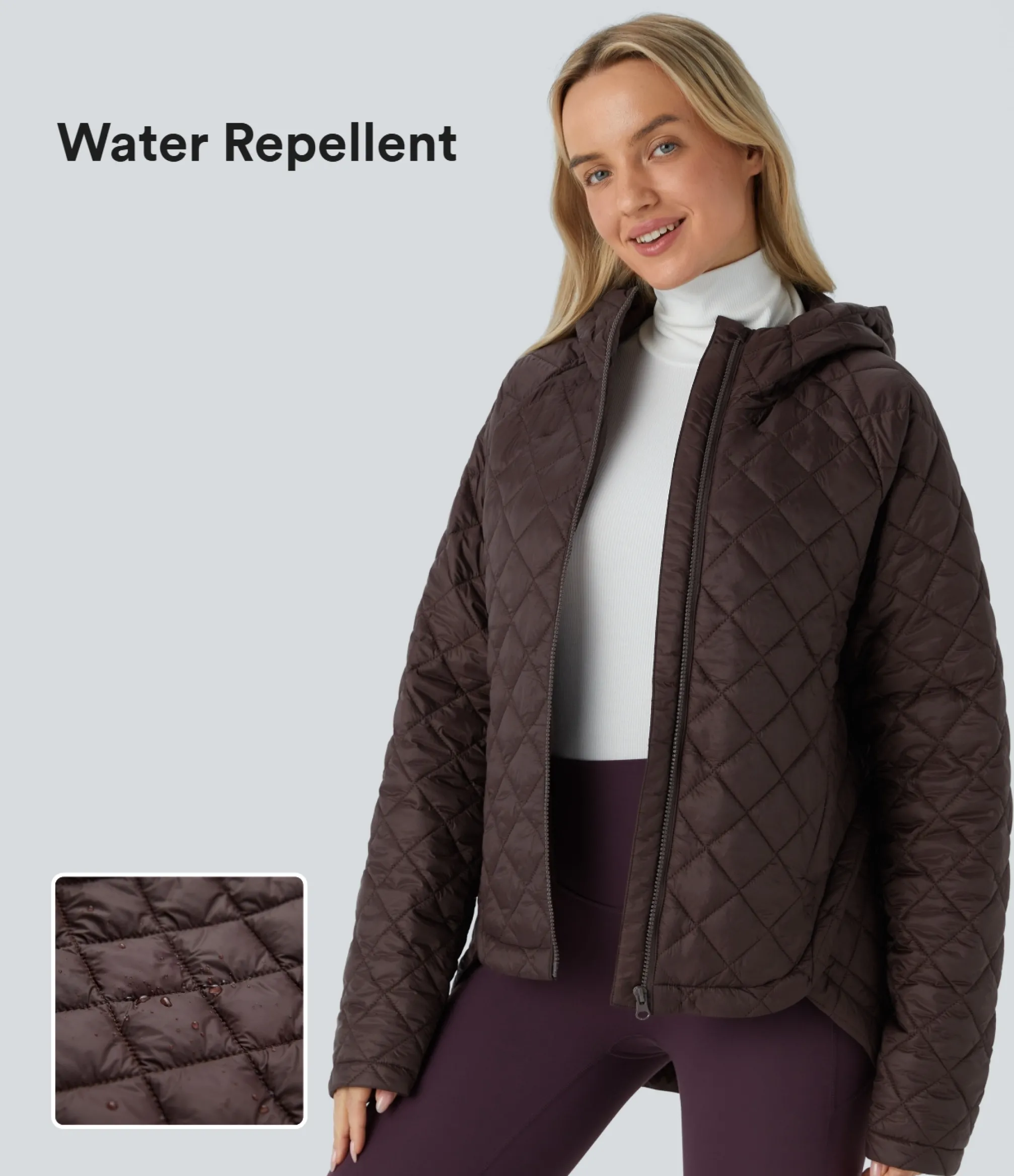 Jackets & Outerwear<HALARA Water Repellent Hooded Zipper Long Sleeve Pockets High Low Casual Padded Jacket