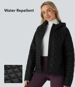 Jackets & Outerwear<HALARA Water Repellent Hooded Zipper Long Sleeve Pockets High Low Casual Padded Jacket