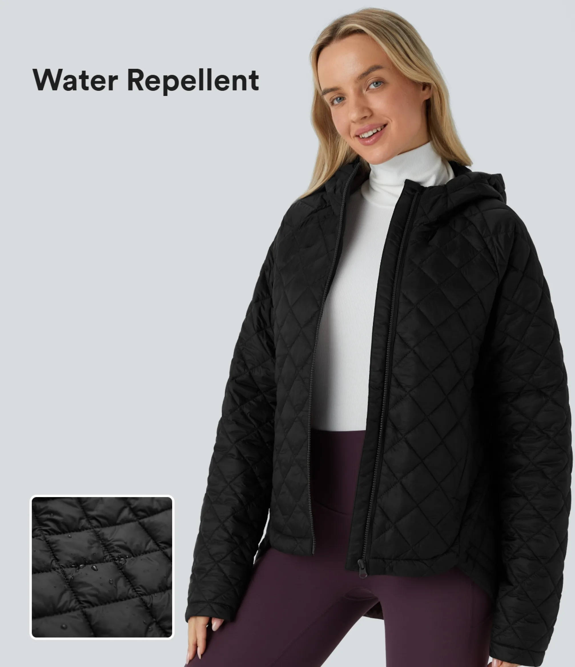 Jackets & Outerwear<HALARA Water Repellent Hooded Zipper Long Sleeve Pockets High Low Casual Padded Jacket