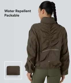 Jackets & Outerwear<HALARA Water Repellent Lightweight Stowable Hood Ruched Sleeve Pocket Hiking Packable Jacket
