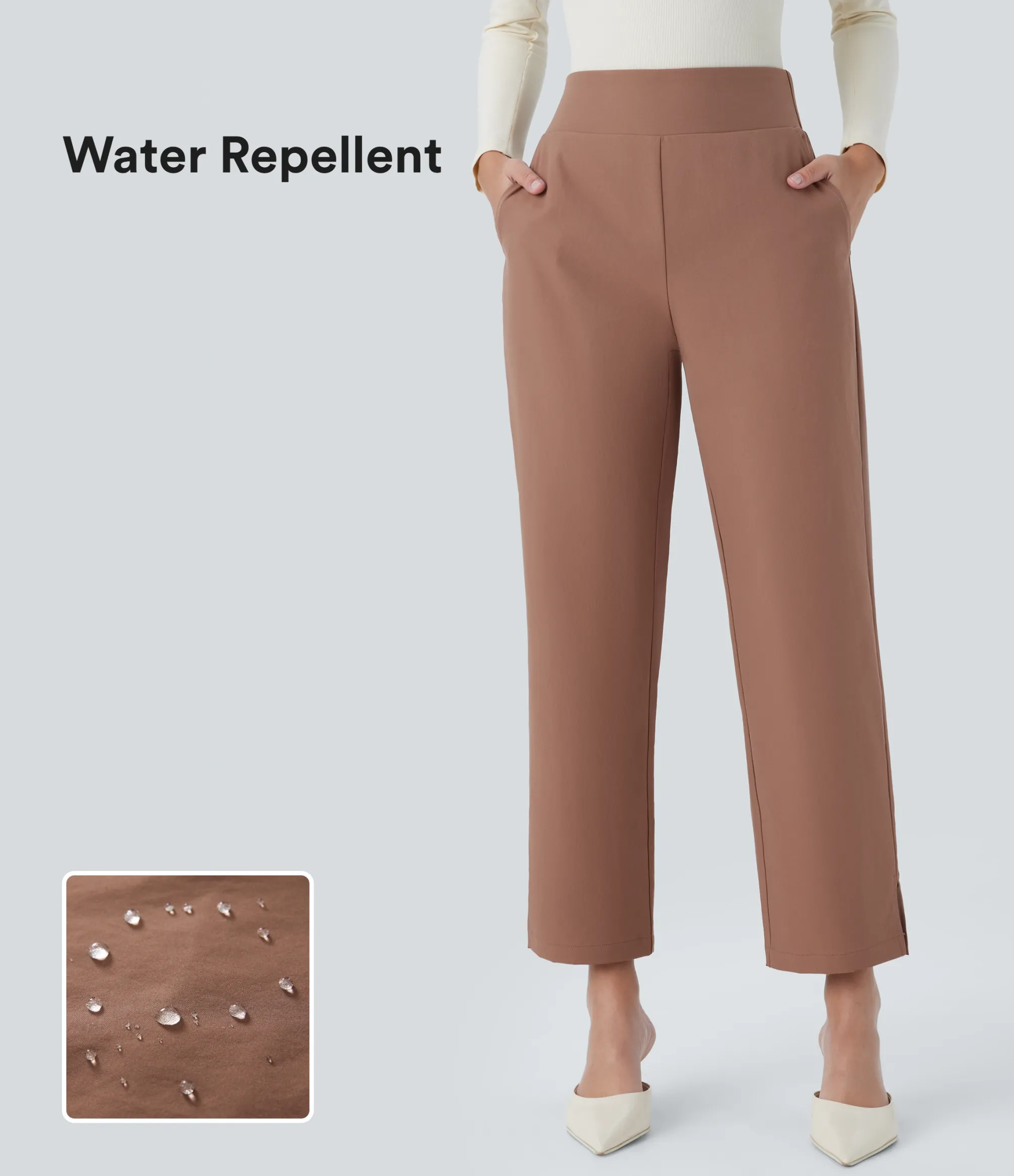 High-Waisted Pants|Work Pants<HALARA Water Repellent Mid High Waisted Pocket Twill Work Pants