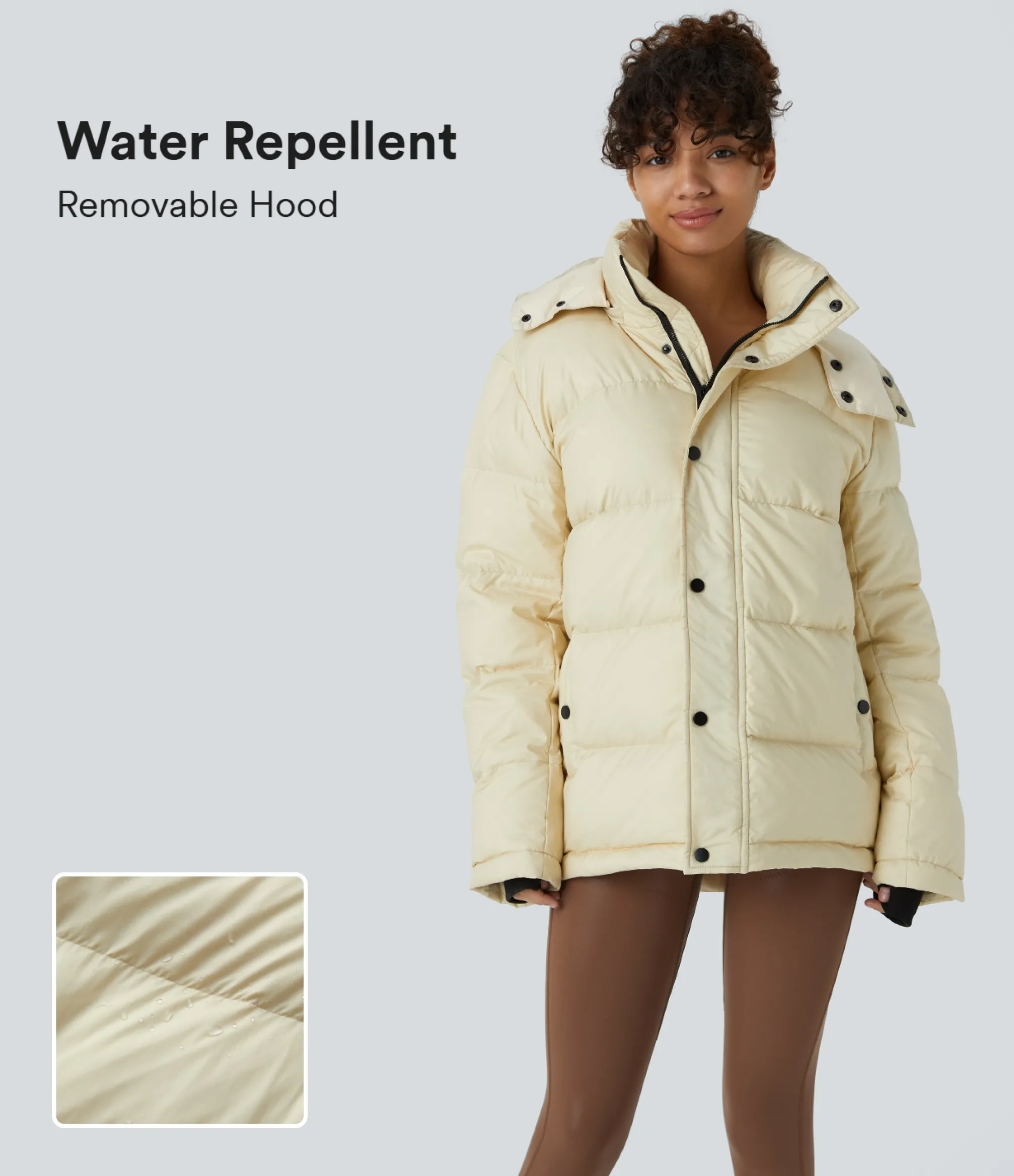 Jackets & Outerwear<HALARA Water Repellent Removable Hood Stand Collar Zipper Long Sleeve Pockets Casual Puffer Down Jacket