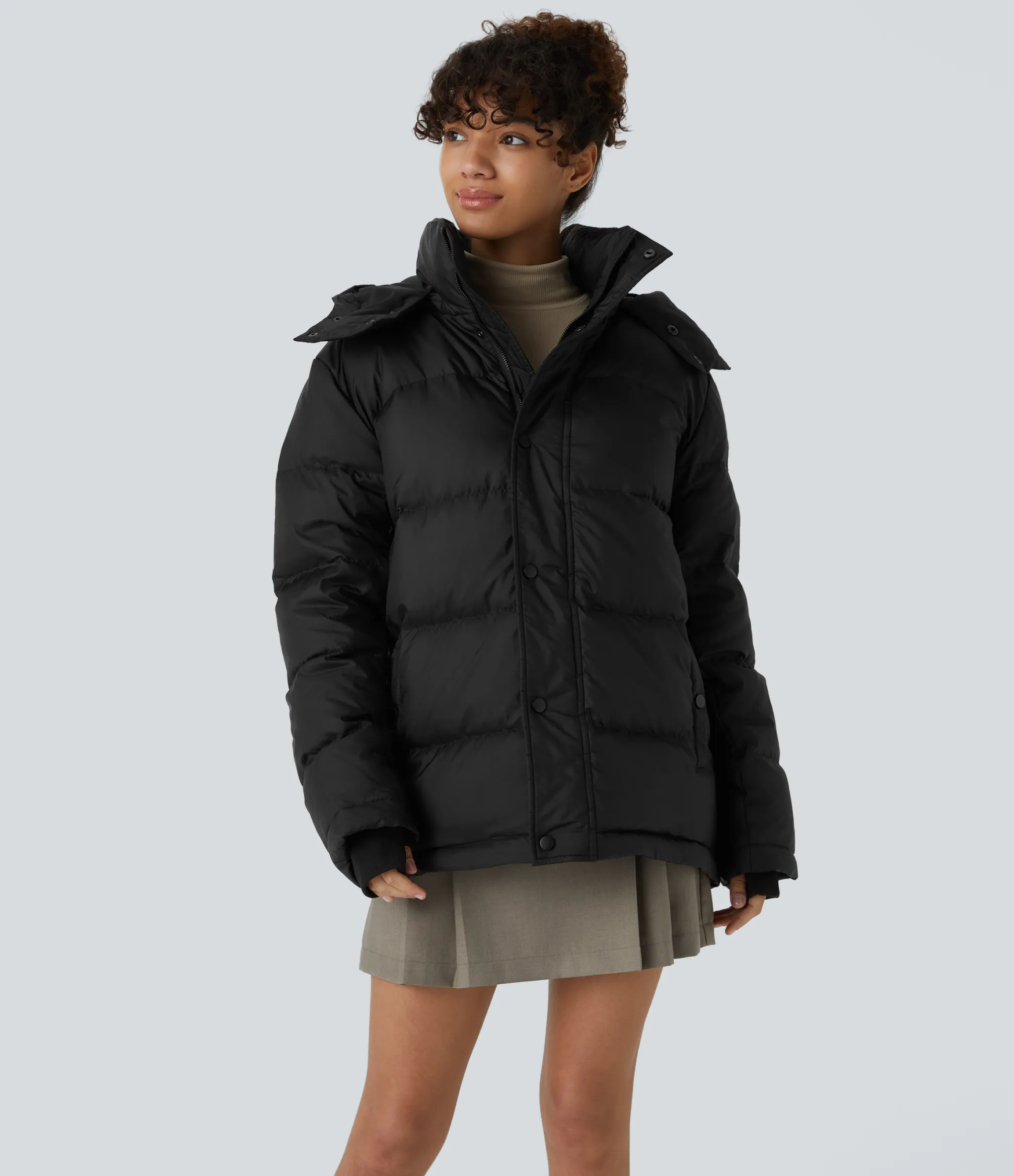 Jackets & Outerwear<HALARA Water Repellent Removable Hood Stand Collar Zipper Long Sleeve Pockets Casual Puffer Down Jacket