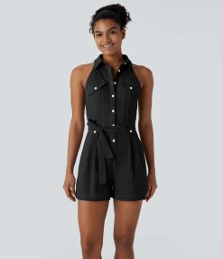 Jumpsuits<HALARA Water Repellent Sleeveless Belted Pocket Twill Casual Jumpsuit