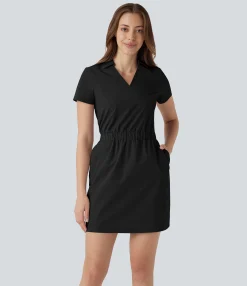 Mini Dresses|Active Dresses<HALARA Water Repellent Wear-Resistant V Neck Pockets Mini Hiking Active Dress