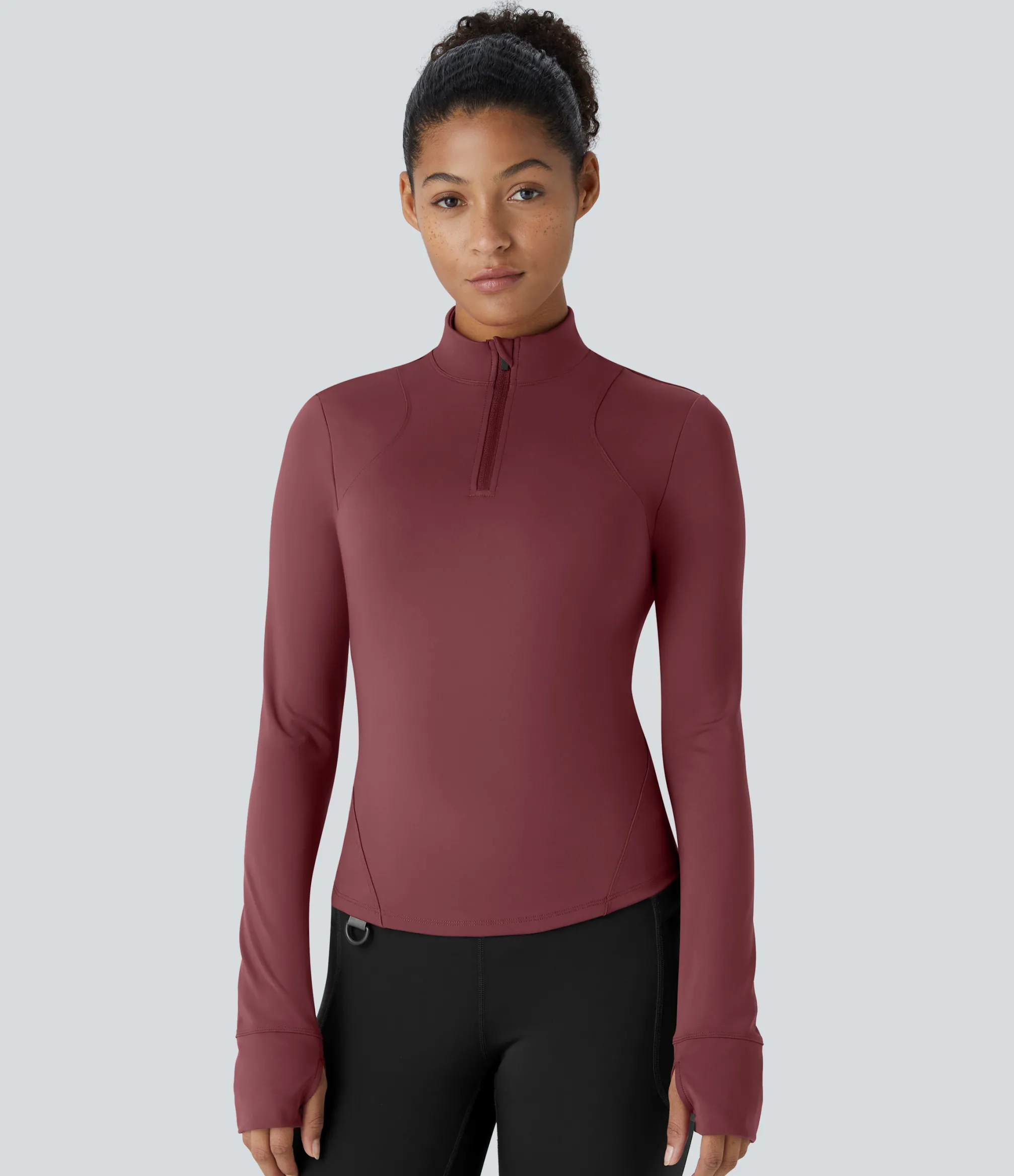Sports Tops|Sports Tops<HALARA Wear-Resistant Stand Collar Half Zipper Long Sleeve Thumb Hole Slim Camping Sports Top